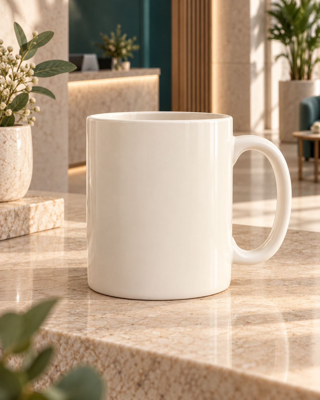 Caneca de porcelana com marca LD aplicada diretamente
